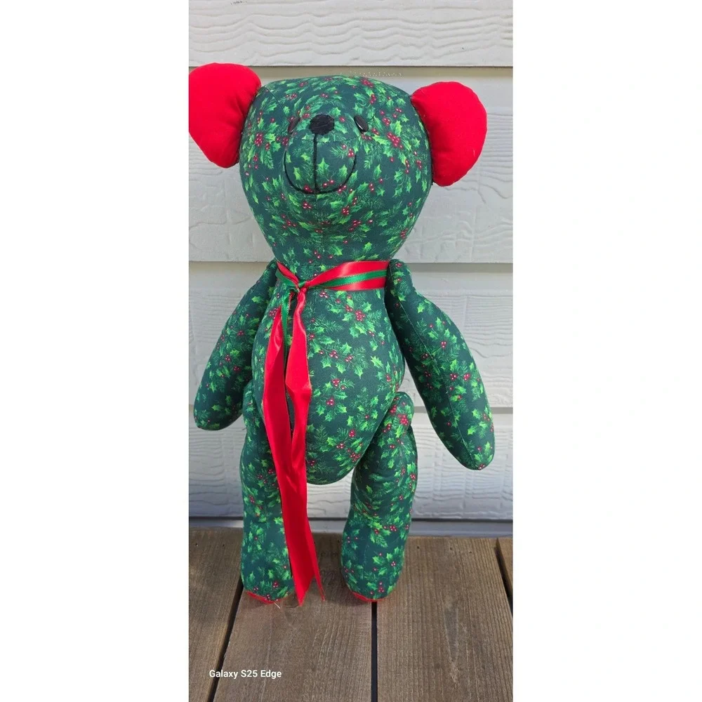 Handmade Christmas Holly Berry Jointed Teddy Bear Green Red Holiday Decor 18